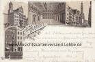 Ansichtskarte: Augsburg - Rathhaus - Goldener Saal - Perlachthurm Perlachturm - Merkurbrunnen mit Cafe & Restaurant - Lithografie -  nach G�ttingen Theologe Paul Wernle Schweiz Schwarzburgbund-Verbindung Burschenschaft Germania- Schwaben - Bayern  ...
