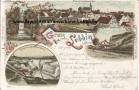 Ansichtskarte: Lebbin i Pom. 1900 Reichspost - Lithographie F. B�rwolff Greifswald - Denkmal Friedrich Wilhelm IV. - Blick auf die Lebbiner Kirche - Kreidegrube der Lebbiner Cementfabrick - Lehmh�ft am Haff - Otto Bester - nach Gl�ckstadt Elbe Augustin - Lubin - Insel Wollin - Wolin - Landkreis Usedom-Wollin - Regierungsbezirk Stettin - Provinz POMMERN  ...